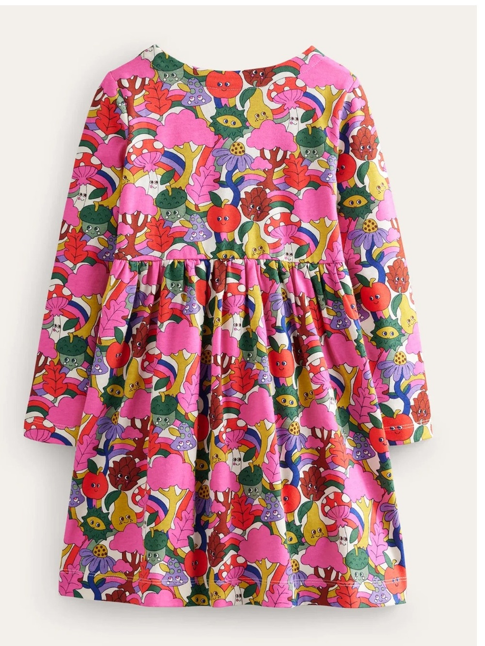 NWT 9-10Y Mini Boden Pink Floral & Fruit Print long sleeve fun dress